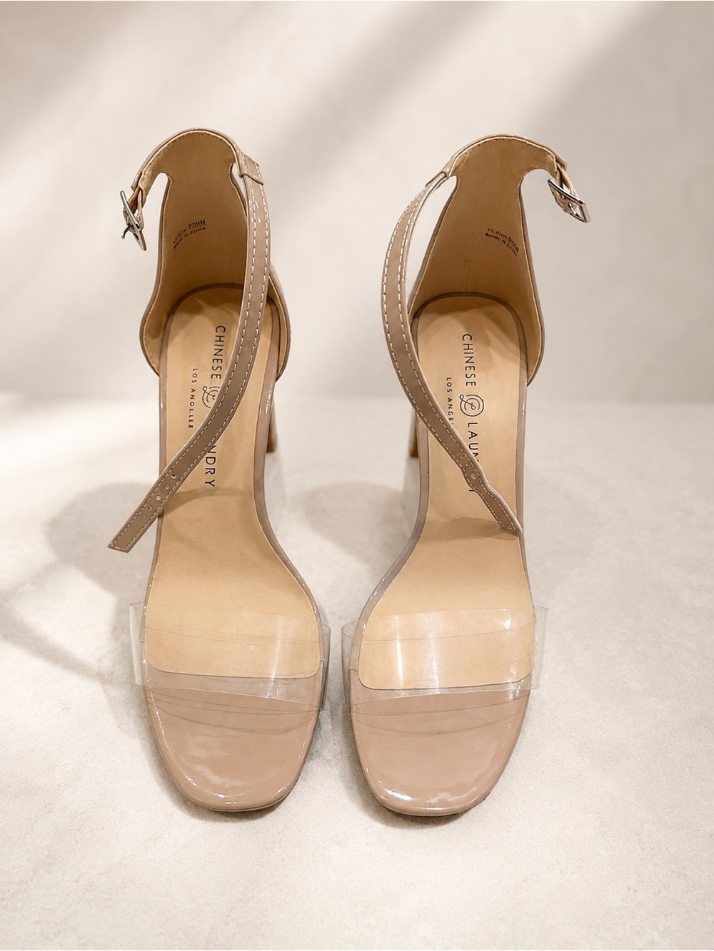 Chinese Laundry Nude Patent and Clear Strap Block Heels size 9
